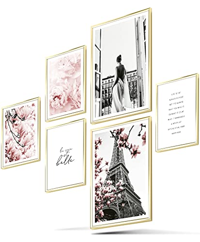 BLCKART Infinity Premium Rose Love Poster Set Bilder Stilvolle Doppelseitige Rosa Bild Wohnzimmer Deko Blumen Paris | 2x A3 | 4x A4 (Rose Love | 6er, Ohne Rahmen)