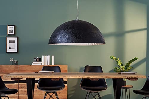 Licht-Erlebnisse Hängelampe rund Ø70cm Modern Design extravaganter Schirm aus Glasfaser Pendelleuchte Schwarz Silber Esszimmer