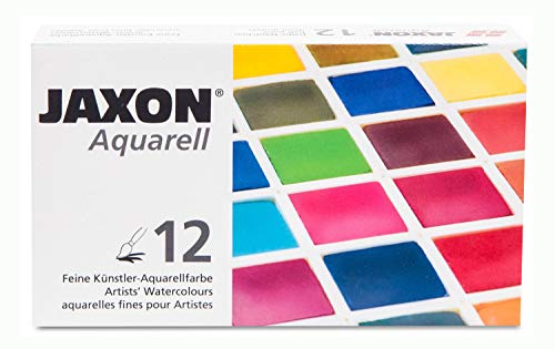 Honsell 89912 Jaxon Aquarell, feine Künstler-Aquarellfarbe im Set, 12 halben Näpfchen, leuchtende Intensive Farben, hochwertige Künstlerpigmente, bunt