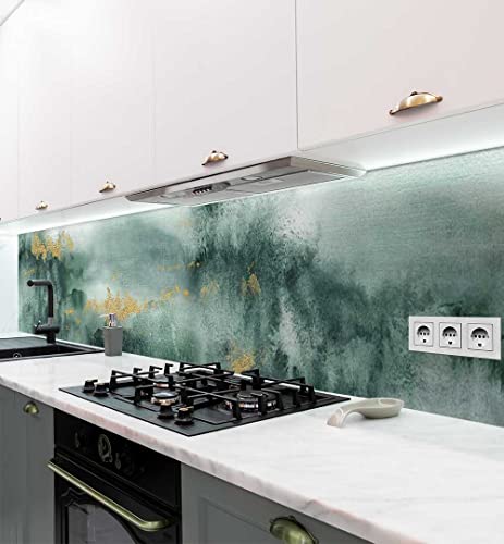 MyMaxxi - Selbstklebende Küchenrückwand Folie ohne Bohren - Verwischter Marmor Moss Farbe grün 60cm hoch- Klebefolie Wandtattoo Wandbild Küche - Wand-Deko - Steine Mauer Farbverlauf Mauerziegel -