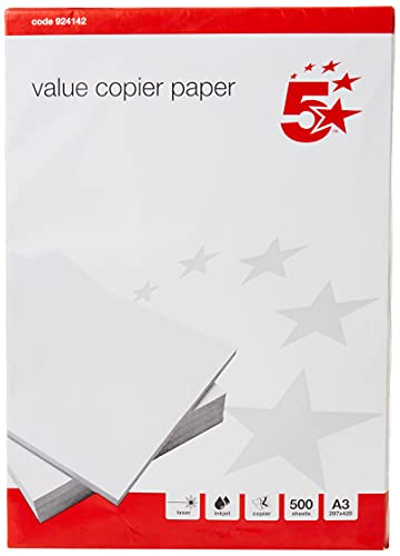 5 Star Value Büro-Kopierpapier, multifunktional, eingeriest, 80 g/m², A3, Weiß, 500 Blatt