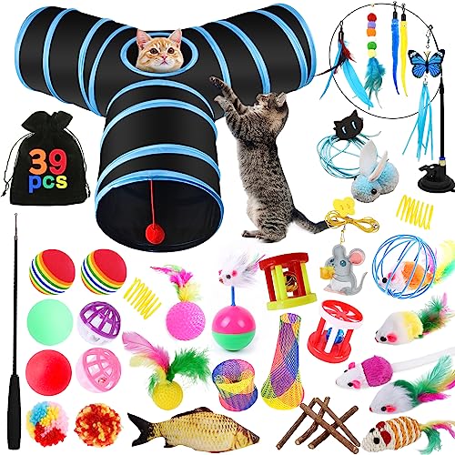 YUTUY 39 Stück Katzenspielzeug mit katzentunnel,Katzenspielzeug Set mit Katzentunnel,Katzenbälle,Katzen Spielzeug,Spielzeugmäuse,Tumbler,Spielzeugmäuse Spielzeug Variety Pack für Kitty