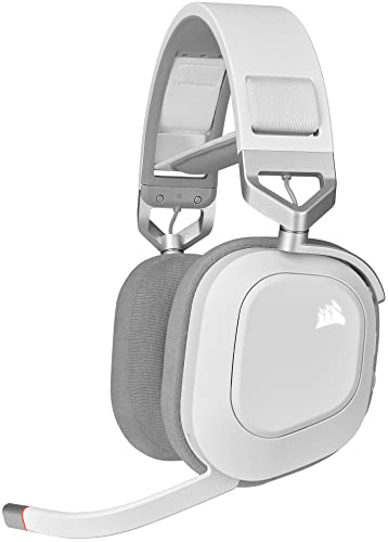 Corsair HS80 RGB Wireless Premium-Gaming-Headset mit räumlichem Klang (Niedriger Latenz, Omnidirektionales Mikrofon, bis zu 20 Stunden Akkulaufzeit, Drahtlos-Kompatibilität mit PS5 und PS4) Weiß