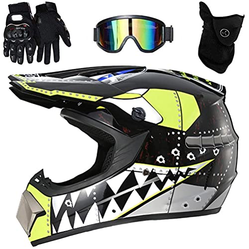 Lubudup Motocross Helm ABS Schale,Lüftungsöffnungen Für optimale Belüftung und Kühlung Motorradfahrer 51-58cm