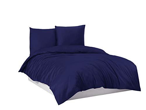 Bettwäsche Bettgarnitur Bettbezug 100% Baumwolle 135x200 155x220 200x200, Farbe Bettwäsche:Dunkelblau, Größe:200 x 220 cm