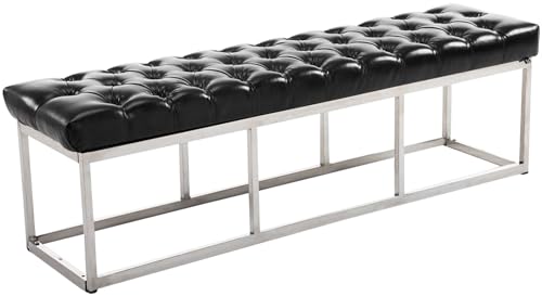 CLP Design Edelstahl Sitzbank AMUN mit Kunstleder-Bezug, Sitzhöhe ca. 45 cm, gepolstert und gesteppt, Farbe:schwarz, Größe:150 cm