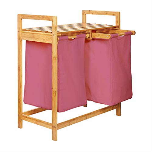Lumaland Wäschekorb aus Bambus, mit 2 Wäschesäcken, 73x64x33 cm Rosa