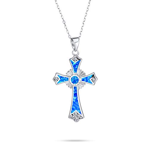 Bling Jewelry Erstellt Blau Opal Cz Christian Ewigen Kreis Kreuz Anhänger Halskette Für Frauen 925 Sterling Silber Oktober Geburtsstein