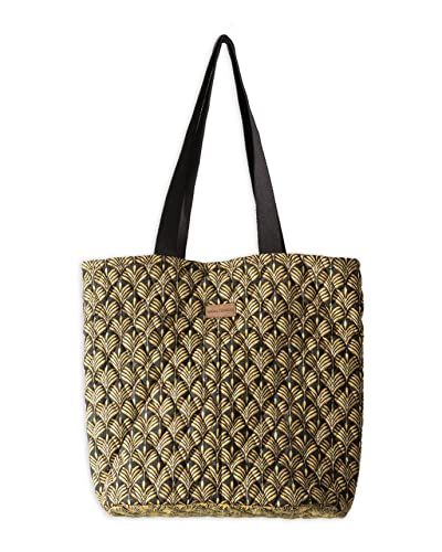Maison d'Hermine Stepptasche aus 100% Baumwolle | Umhängetasche | Einkaufstasche mit Reißverschlusstaschen für die Reiseschule von Frauen (ART DECO)