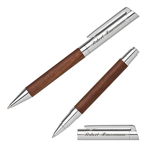Senator Schreibset TIZIO 6253 Nussbaumholz Kugelschreiber Tintenroller mit persönlicher Gravur und Geschenk-Etui