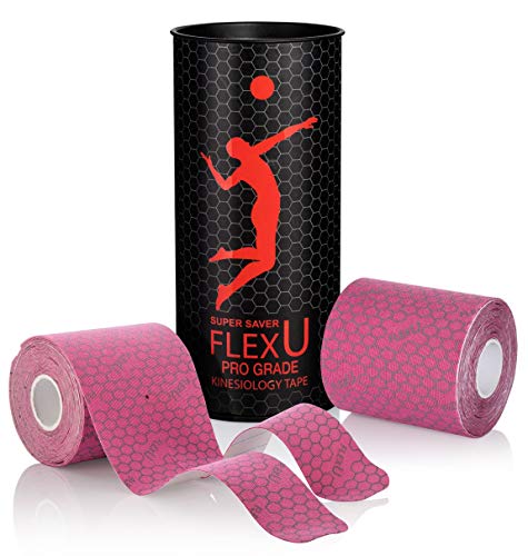 FlexU - SUPREME KINESIOLOGY TAPE WITH A FREE eBook. Pre-Cut, 2 Roll Pack,Y shape Pink.