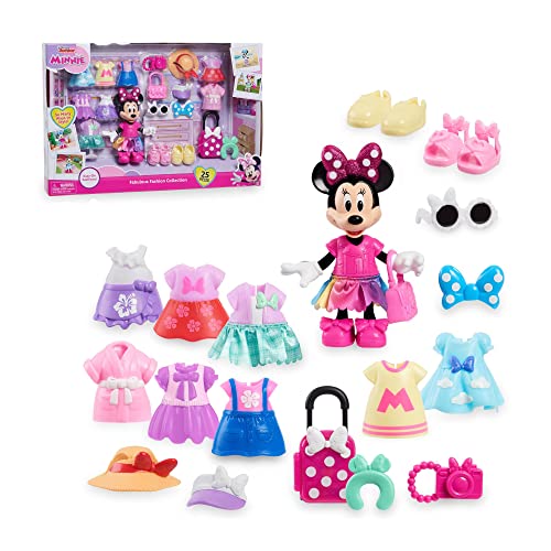 Disney Minnie, 25-teilig, Davon 1 Figur Minnie mit Gelenk, 15 cm, Outfits und Accessoires, Spielzeug für Kinder ab 3 Jahren, MCN30