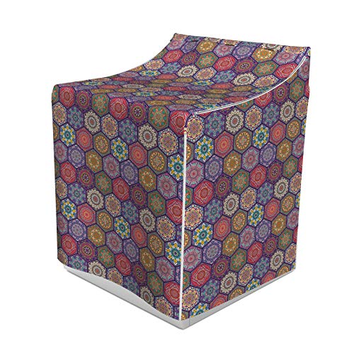 ABAKUHAUS Mandala Waschmaschienen und Trockner, Hexagonal-Muster mit Orient Kulturarrangements und Antike Blumen, Bezug Dekorativ aus Stoff, 70x75x100 cm, Mehrfarbig