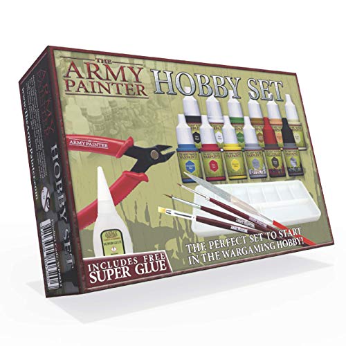 The Army Painter Hobby Set 2019, 12 Acrylfarben (12ml) 3 Hobbypinsel Zubehör, Werkzeug und EIN Kleber für Wargames, Tabletop