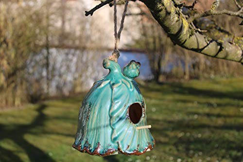 Posiwio Vogelhaus aus Keramik in Blütenform, z. Hängen, H 18 cm, Nisthäuschen f. Vögel