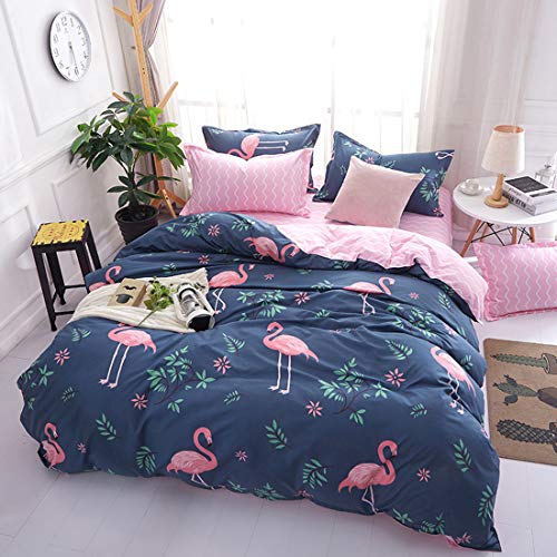 Flamingo Bettbezug 155x220 Rosa Flamingo Bettbezug Süßes Tier Blumen Flamingo Bettwäsche-Set für Jungen Mädchen Kinder Frauen Weiche Mikrofaser Wende Bettwäsche mit 1 Kissenbezug, Blau