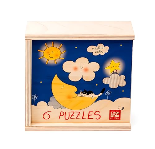 Dida - Holzpuzzle 3 große Teile für Kinder 1/2/3 Jahre oder älter - Wolke Olga - 6 Puzzles mit 3 großen Fliesen - Montessori Lernspiele für Kinder. Entworfen von Nicoletta Costa.