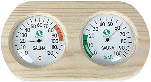 Sudorewell Sauna Messstation Klimamesser mit Thermometer + Hygrometer im Holzrahmen