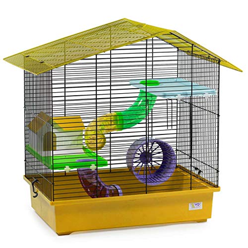 decorwelt Hamsterkäfige Gelb Außenmaße 58,5x38,5x55 Nagerkäfig Hamster Plastik Kleintier Käfig mit Zubehör