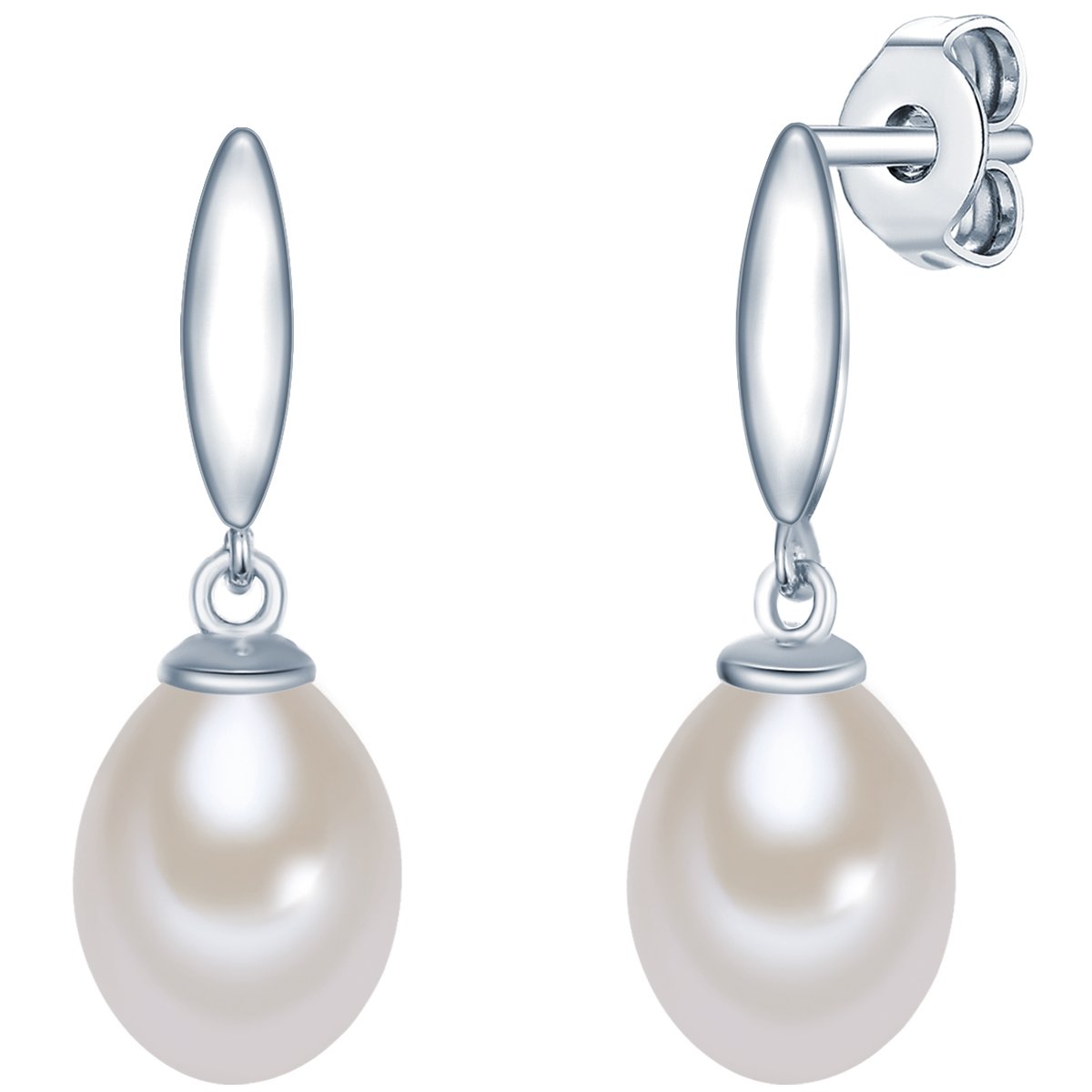 Valero Pearls Damen-Ohrstecker Hochwertige Süßwasser-Zuchtperlen 925 in ca. 8 mm Tropfenform weiß 925 Sterling-Silber - Perlenohrhänger mit echten Perlen weiss 356010
