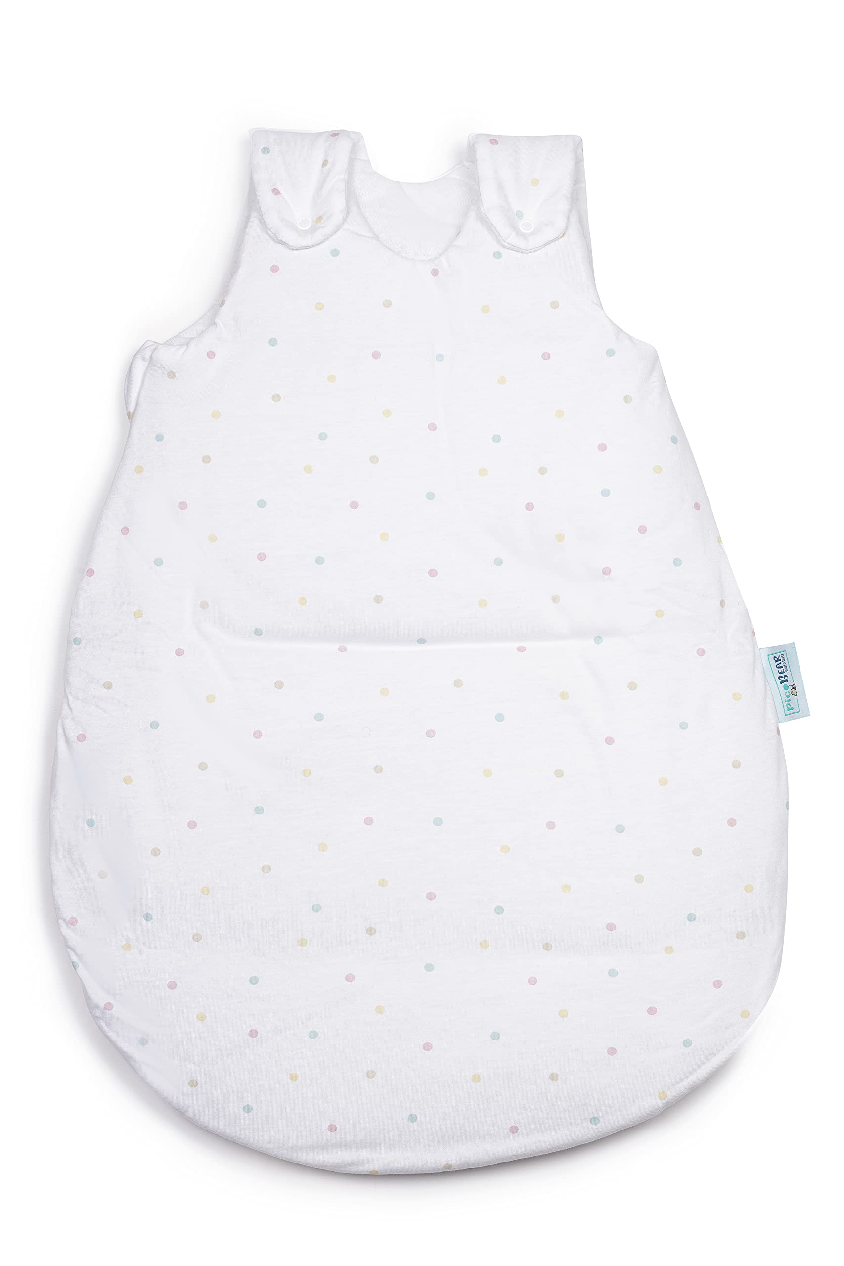 pic Bear Premium Babyschlafsack aus Jersey-Baumwolle – Atmungsaktiv, Mitwachsend und für Ganzjahres-Nutzung mit verstellbaren Größen 62/68 Punkte bunt
