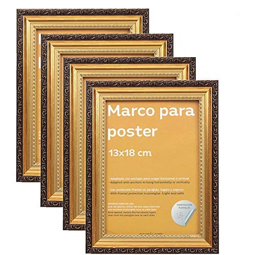 Nacnic Goldfiligrane 4-er Set Fotorahmen zum Schutz und Anzeige von Fotos, Diplome, Plakate, Poster, Kunstdrücke. in verschiedenen Größen. Größe A4.