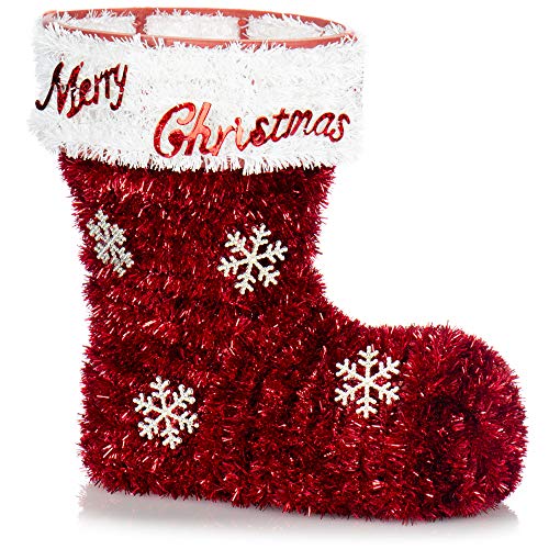 com-four® Weihnachtsdeko Stiefel - glitzernder Behälter für Süßigkeiten, Trockenblumen und kleine Geschenke - Raumschmuck für Weihnachten und Advent (01 Stück - Stiefel rot)