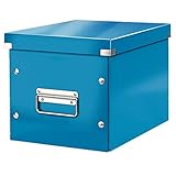 Leitz WOW Click & Store Aufbewahrungsbox mit Griffen, Würfelform mittelgroß passend für Wohnzimmer oder Büro, stabil und faltbar, Blau, 61090036