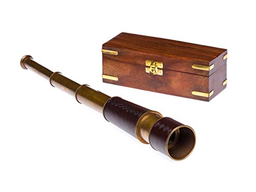 aubaho Fernrohr Messing 49cm mit Holzbox Maritim Teleskop Monokular Fernglas Antikstil