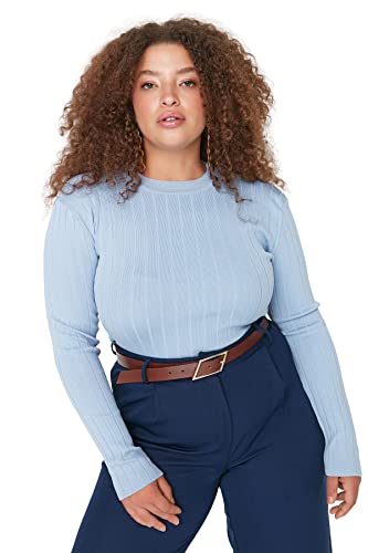 Trendyol Damen Woman Bodycone Crew Neck Knitwear Plus Size Blouse Hemd, Light Blue, XL