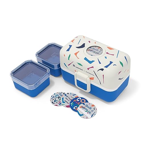 monbento X Catimini - Kinder Lunchbox MB Tresor Blue Terrazzo - Bento Box mit 3 Fächer - Ideal für Mittagessen oder Snacks in der Schule/Park - BPA Frei - Lebensmittelecht - Blau
