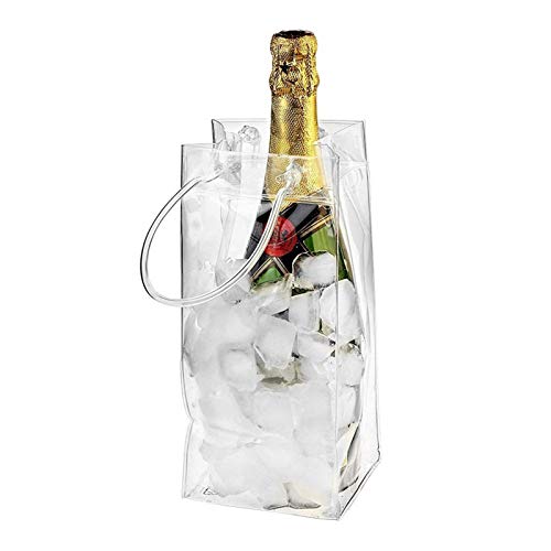 LZQPEARL Wein Eimer PVC Leckdicht Eisbeutel Transparent EIS Pack Tragbare Eiskübel Wein Champagner Flasche Kühler mit Tragegriff Bar-Accessoires