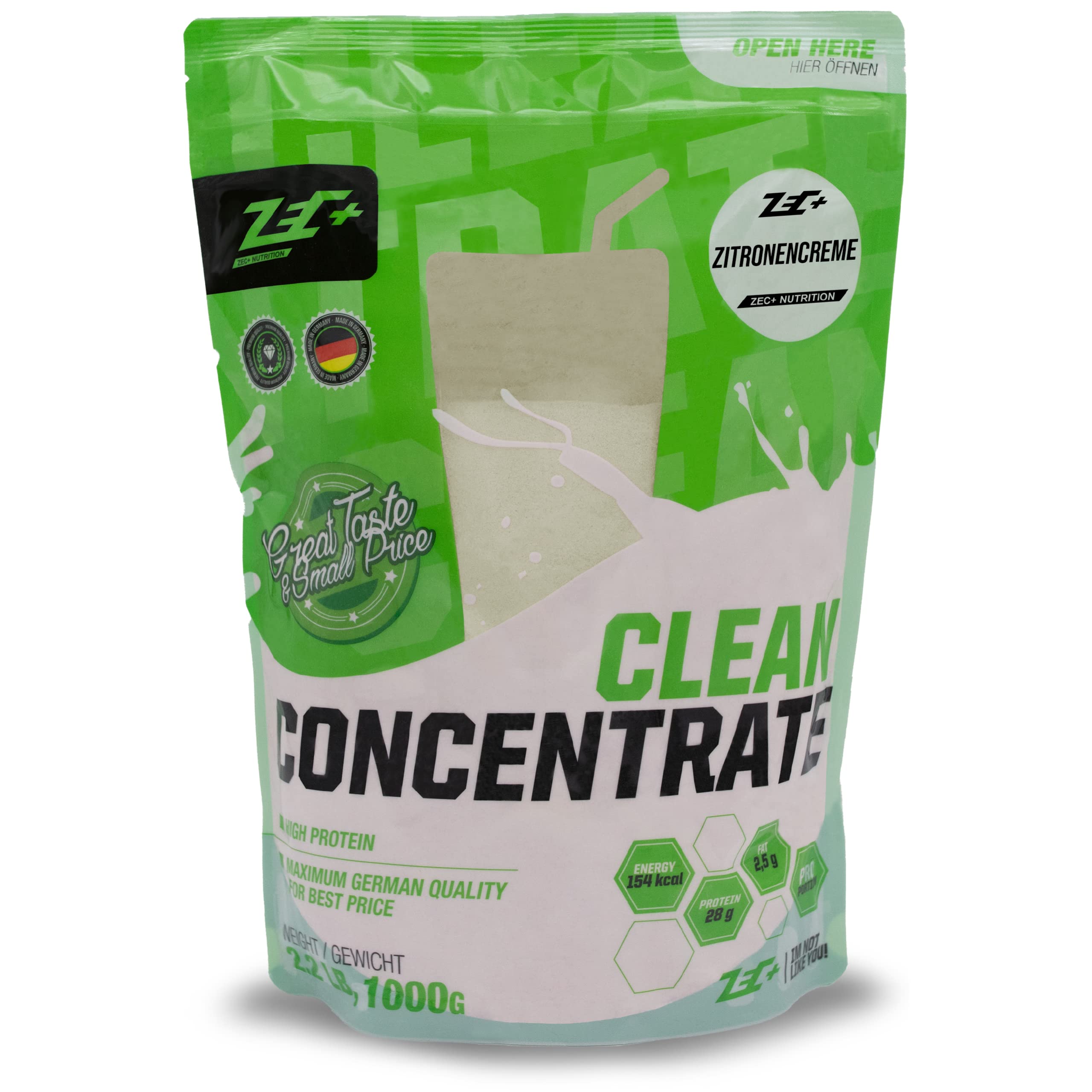 Zec+ Nutrition Clean Concentrate – 1000 g, Geschmack Lemon Curd │ Molkenprotein Whey Pulver