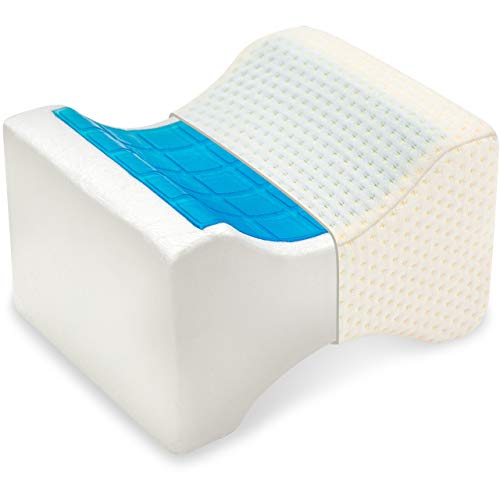 Vitabo Kniekissen mit Memory-Schaum und kühlendem Gel-Polster, praktisches Beinkissen für Seitenschläfer, Lagerungskissen mit Massage-Effekt, 24,5 x 14 x 20 cm