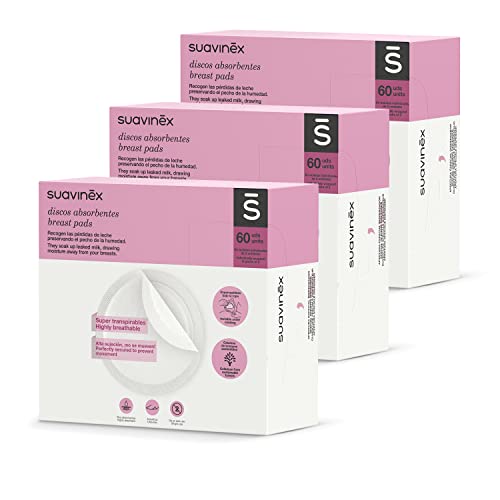 SUAVINEX Packung 3 x 60 Einweg-Stilleinlagen, Super atmungsaktiv und saugfähig. Nicht wahrnehmbar auf der Kleidung, 180 Stilleinlagen, 307301, weiß, 180 unidades