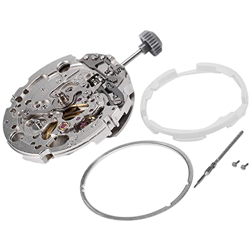 Duendhd Skelett-Zifferblatt-Design für Miyota 82S5, mechanisches Standardwerk, 21 Juwelen, hohe Genauigkeit, automatisches Uhrwerk mit Selbstaufzug, silber