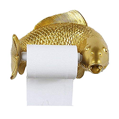 Trebyott Kreative Persönlichkeit Fischharz-Toilettenpapierspender Haushalt Wandmontierte wasserdichte Toilettenschale Toilettenpapierbox (Farbe: Gold)