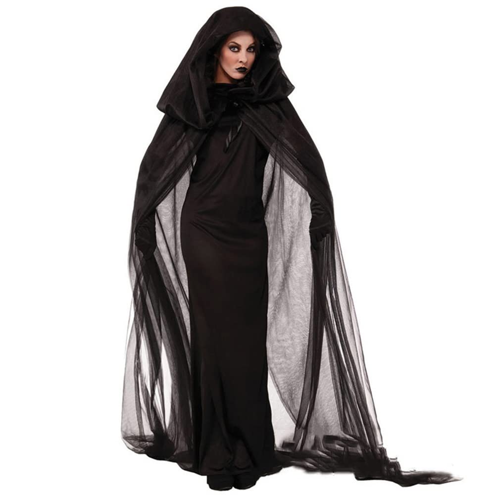 BERULL Halloween Cosplay Costume Women Zombie Witch Devil Vampire Horror Spooky Ghost Sexy Black Long Dress Party Cosplay (Color : Witch-A, Size : S)