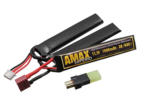 Begadi 'AMAX Superio' LiPo Airsoft Akku 11,1V 1500mAh 30/60C+ 'Compact Triple Stick' Dean & Mini TAM