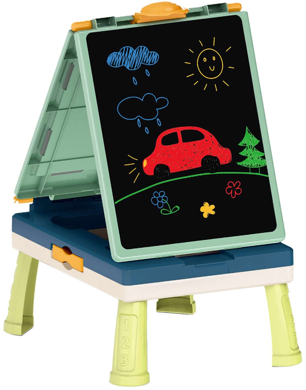 Luna Tafel Kreide Whiteboard Stand-/Tischtafel blau mit Spielplänen und Zubehör