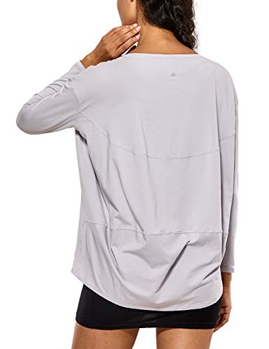 CRZ YOGA Damen Sport Shirt Langärmliges T-Shirt Relaxed Fit Fitness Laufshirt Graue Iris 40