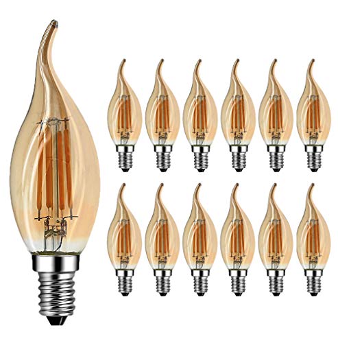 E14 Kerze LED Lampe für Kronleuchter, RANBOO, E14 Glühfaden Retrofit Classic, 4W ersetzt 40 Watt, 400 Lumen, 2700K Warmweiß, Retro Glühbirne Vintage Antike Glühbirne, Glas, nicht dimmbar, 12er Pack