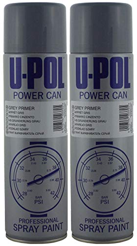 u-pol 2 x Power kann grau Primer 500 ml Aerosol Upol Powercan Lackierung grau Primer – Hohe Bj Primer/Filler für unebene Oberflächen 2 x 500 ml Aerosoldosen