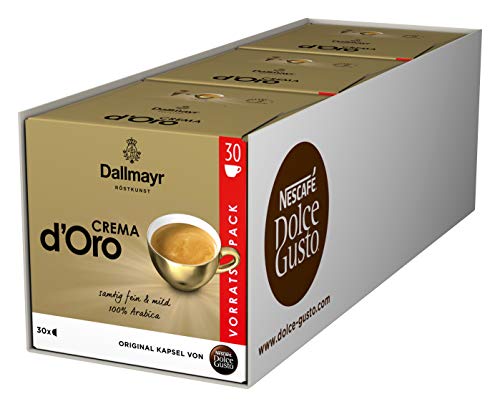 NESCAFÉ Dolce Gusto Dallmayr Crema d'Oro, XXL-Vorratsbox, schnelle Zubereitung, aromaversiegelte Kapseln, 90 Kaffeekapseln
