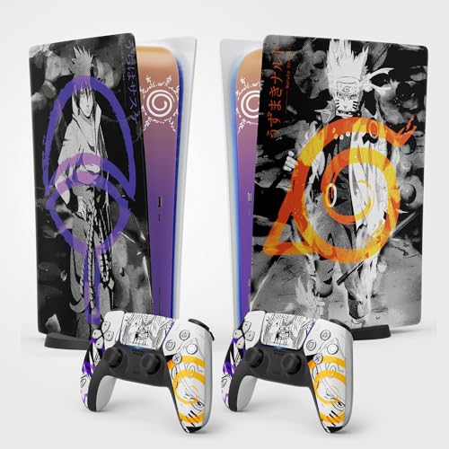 PS5 Naruto Sticker, Aufkleber für Playstation 5, Konsole und Controller, Digital Standard Edition, Skin Hokage PS5 (2 Controller)