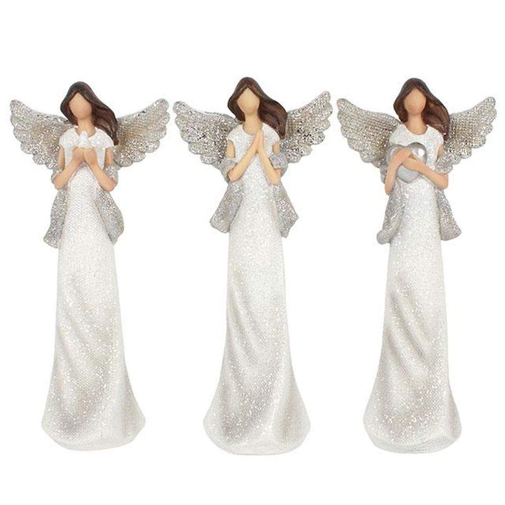 Bezaubernde weiße Engel aus Kunstharz, Frieden, Beten, Liebe, 18,5 cm x 8 cm, 3 Stück, einzigartige und festliche Weihnachtsdekoration, langlebiges Material, perfekt für die Weihnachtszeit