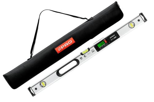 PRO900 Digitale Wasserwaage Magnetisch mit 2 LCD Anzeigen und Schutzhülle Neigungsmesser Schnittstelle Winkelmesser - Signal Messspeicher Dreikammer Profil - IP65 80 cm Länge