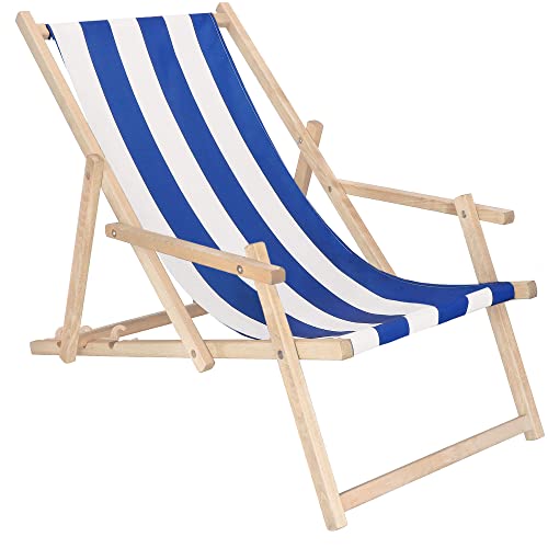 SPRINGOS Liegestuhl aus Buchenholz Sonnenliege Gartenliege mit Armlehnen Strandliege