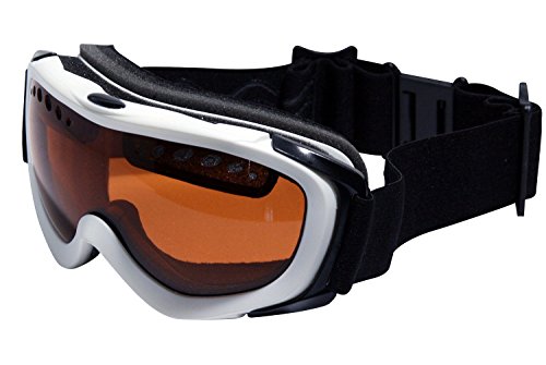 L.A. Sports Snowtec Skibrille Unisex l Größe verstellbar helmtauglich l Kratzfeste Gläser UV-Schutz Anit-Fog polarisierend l weiß - orange Damen + Herren