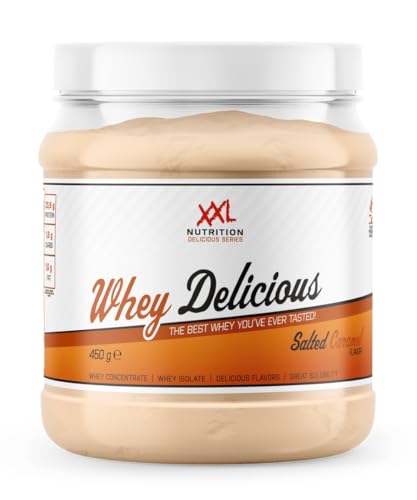 XXL Nutrition - Whey Delicious Protein Pulver - Leckerste Shake - Eiweiss Pulver, Whey Protein Isolat & Konzentrat - Hohe Qualität - 78,5% Proteingehalt - Salted Caramel - 450 Gramm